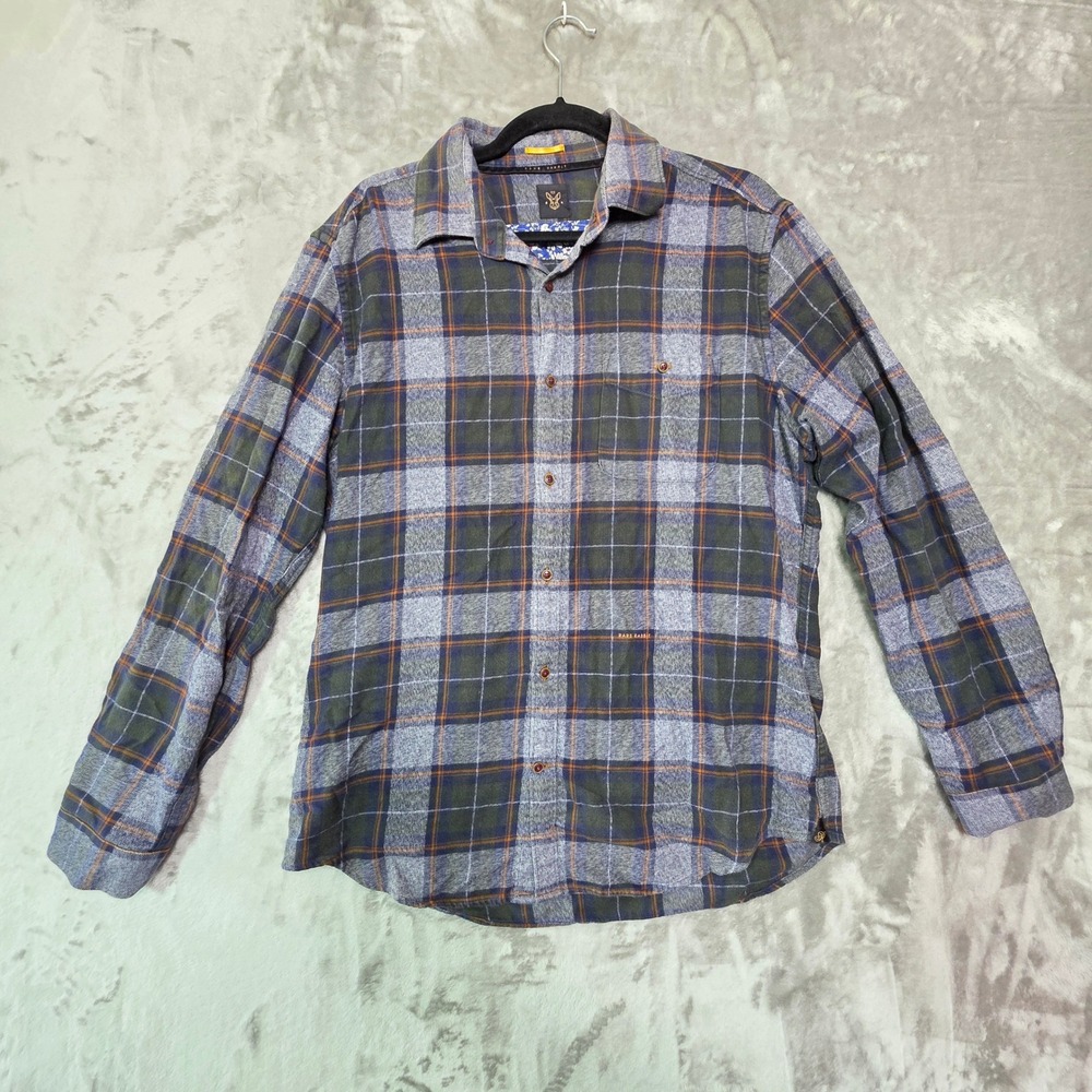Rare Rabbit Arctic Men Large Green Plaid Flannel Button Down Shirt Cotton L/S